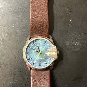 Diesel watch. Blue face, brown leather strap. Worn a couple of times